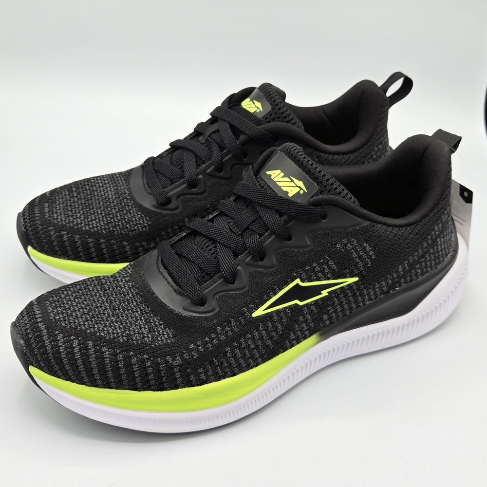 Avia Men's‎ Size 8 Sleek Jogging Shoes NWT Black white neon yellow-green